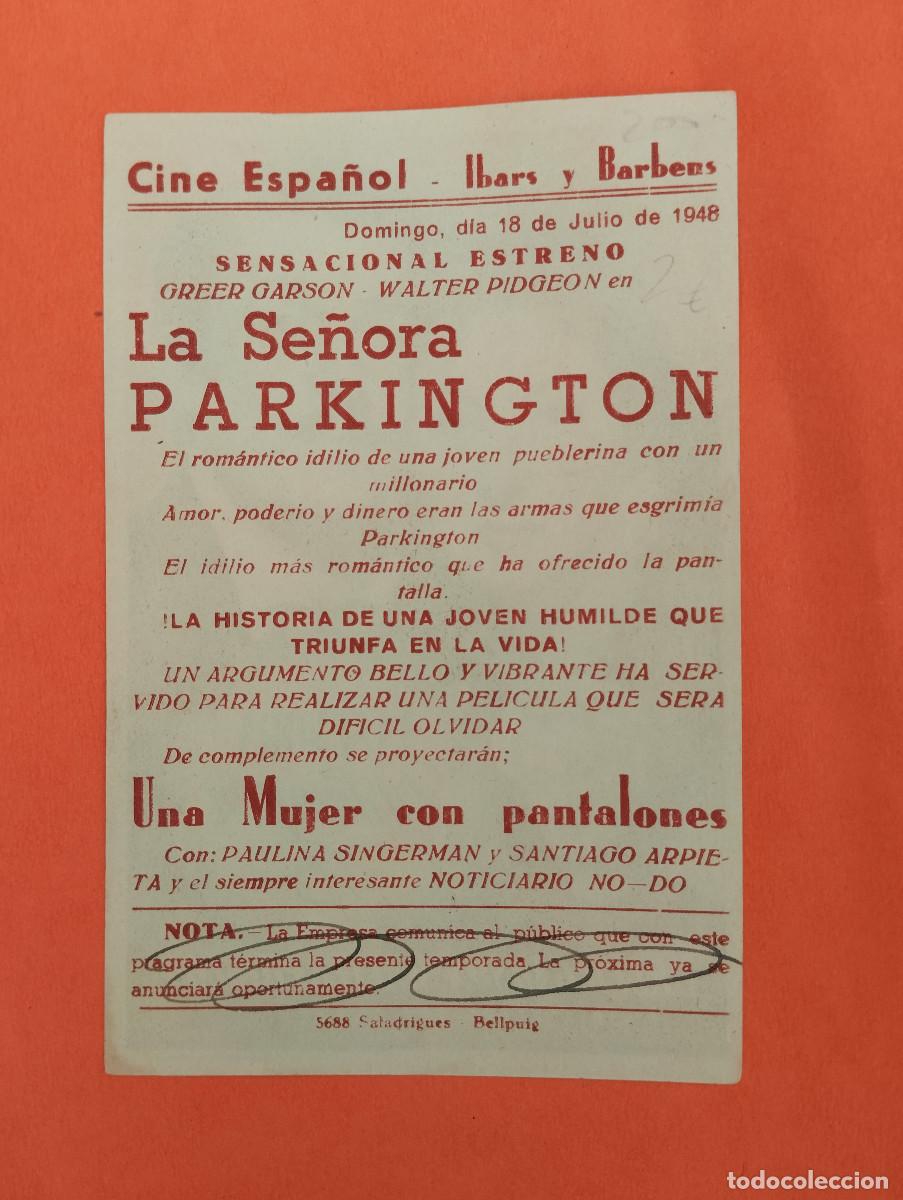 Cine: PROGRAMA CINE. LA SE&Ntilde;ORA PARKINGTON CINE ESPA&Ntilde;OL. BELLPUIG. - Foto 2