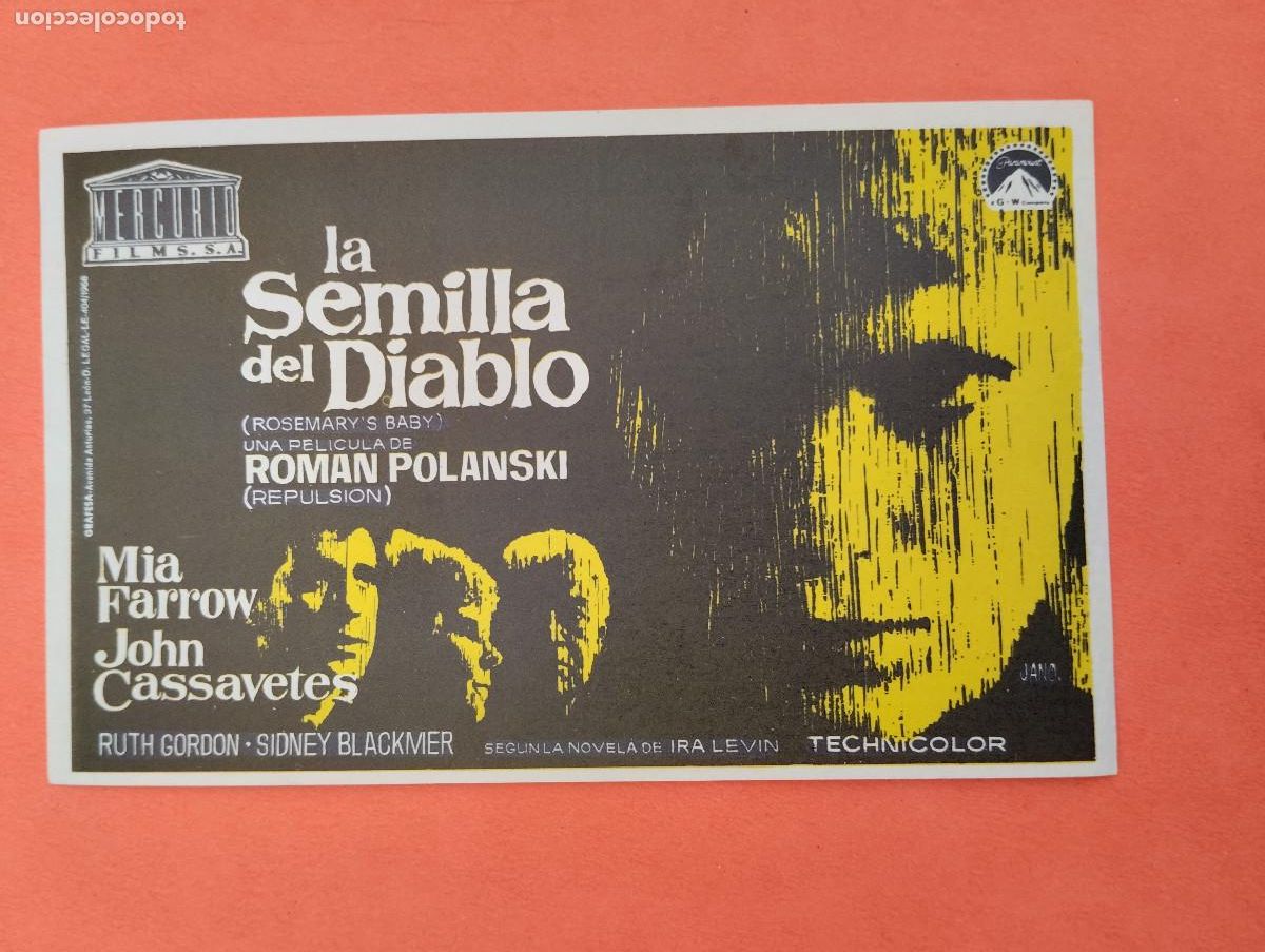 Cine: PROGRAMA CINE. LA SEMILLA DEL DIABLO. REVERSO EN BLANCO. - Foto 1