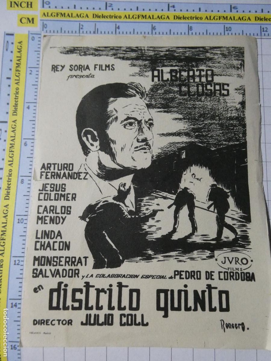 Cine: FOLLETO CARTEL DE MANO DE CINE PEL&Iacute;CULA DISTRITO QUINTO ARTURO FERN&Aacute;NDEZ. 399