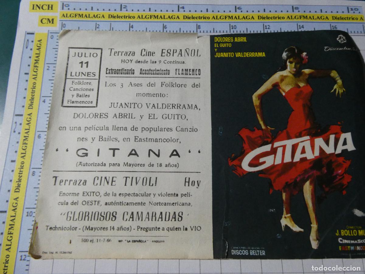 Cine: FOLLETO CARTEL DE MANO DE CINE PEL&Iacute;CULA GITANA TERRAZA CINE ESPA&Ntilde;OL AND&Uacute;JAR JAEN 416