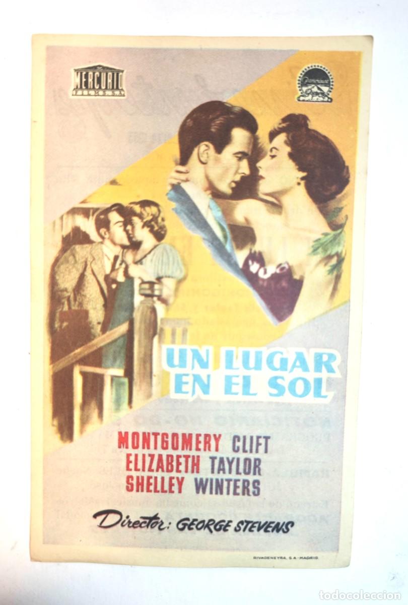 Cine: UN LUGAR EN EL SOL &ndash; PROGRAMA DE MANO CINE A&Ntilde;OS 50 &ndash; ELIZABETH TAYLOR &ndash; MONTGOMERY CLIFT