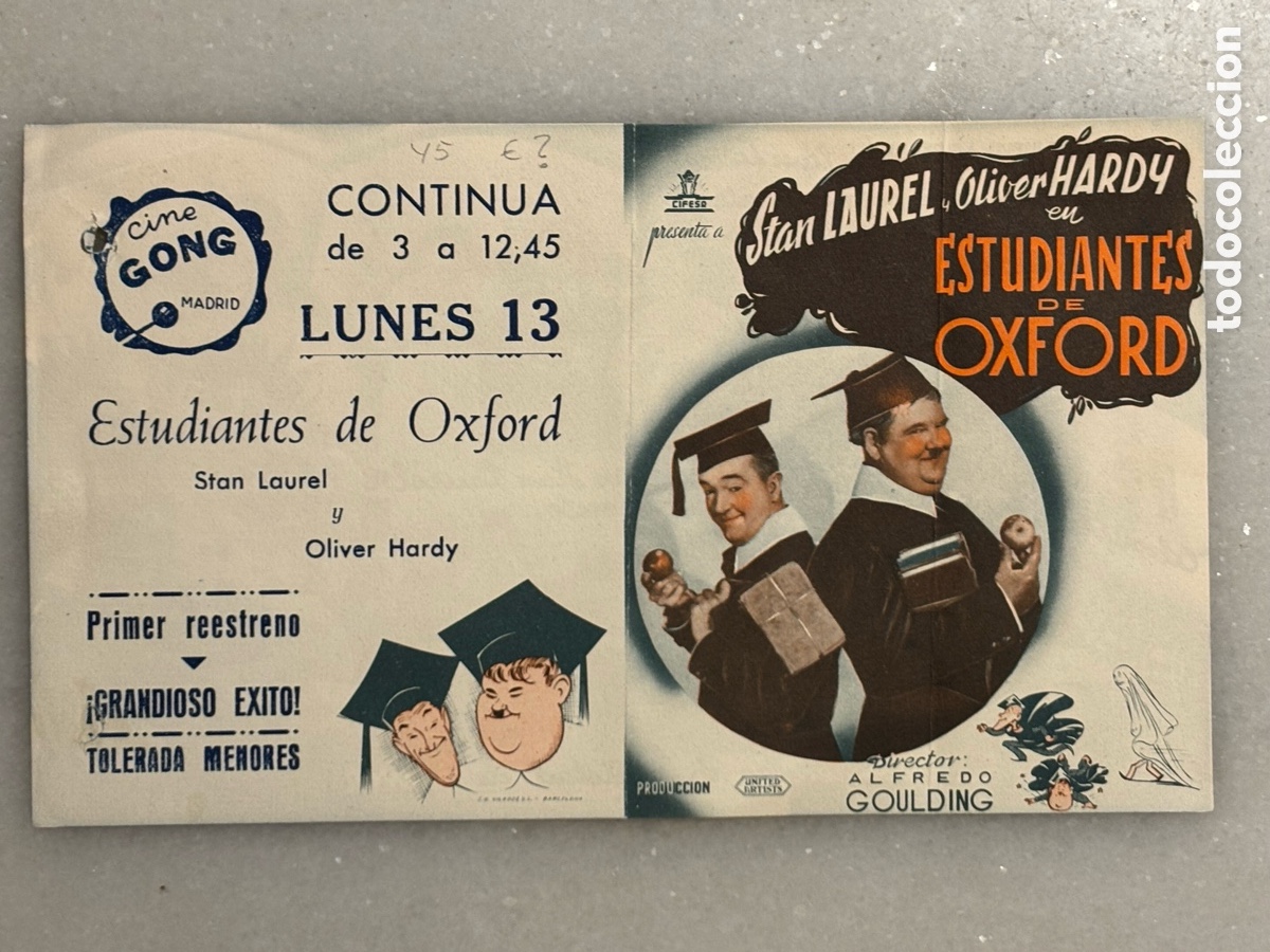 Cine: Folleto, programa, cine, estudiantes, Oxford, el Gordo y el flaco Cine Gong Madrid