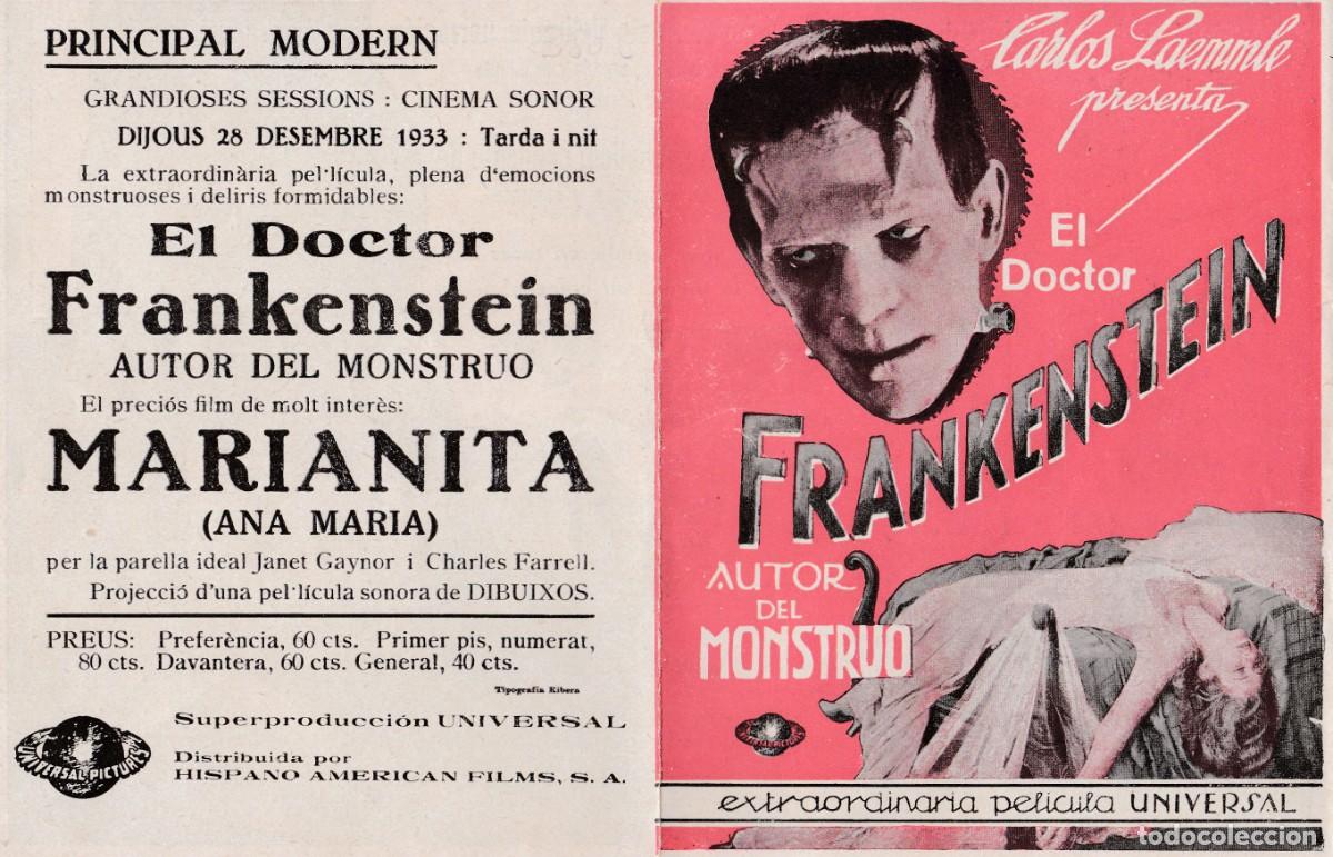  Flyers Publicitaires de films Anciens: EL DOCTOR FRANKENSTEIN PROGRAMA DOBLE UNIVERSAL BORIS KARLOFF MAE CLARKE JAMES WHALE B