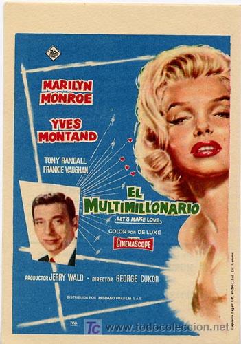 Cine: EL MULTIMILLONARIO PROGRAMA SENCILLO 20th CENTURY FOX MARILYN MONROE YVES MONTAND