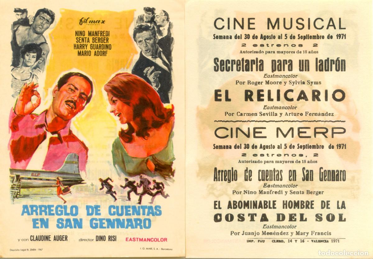 Cine: FOLLETO DE MANO ORIGINAL ARREGLO DE CUENTAS EN SAN GENNARO CINE MUSICAL Y MERP VALENCIA 1971
