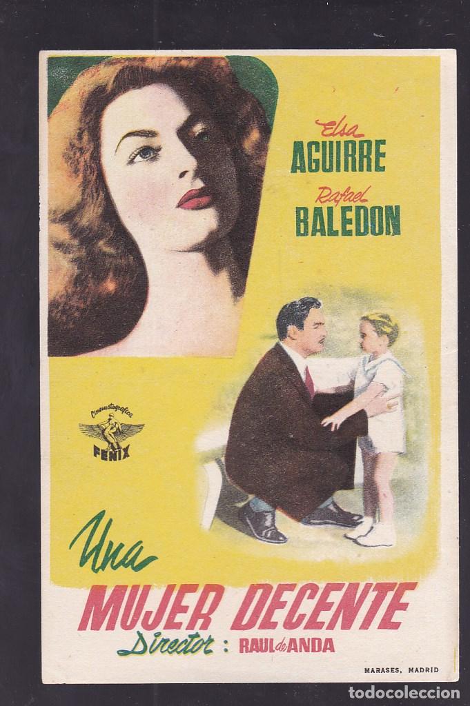 Cine: F16-16-Folleto de Mano. UNA MUJER DECENTE. Elsa Aguirre