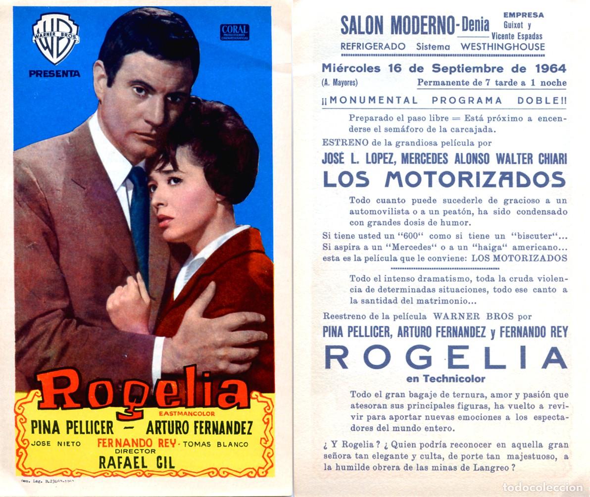 Cine: FOLLETO DE MANO ORIGINAL ROGELIA ARTURO FERNANDEZ PINA PELLICER 1964 CINE SALON MODERNO DENIA