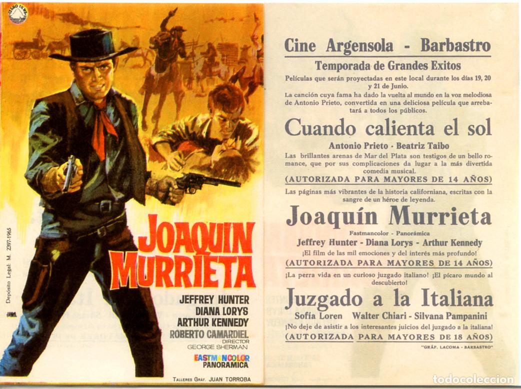 Cine: FOLLETO DE MANO ORIGINAL JOAQUIN MURRIETA CINE ARGENSOLA BARBASTRO HUESCA ARAG&Oacute;N