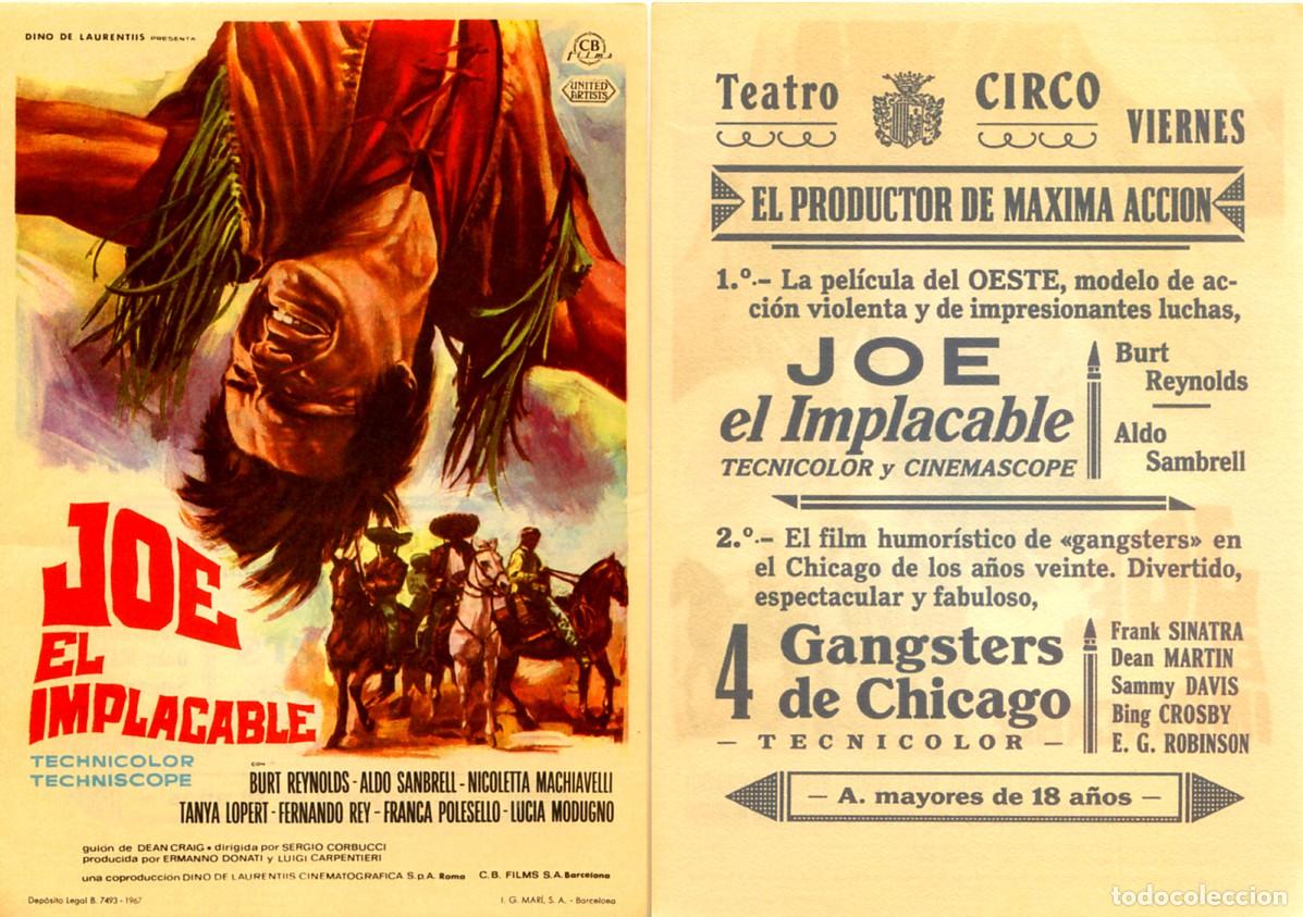 Cine: FOLLETO DE MANO ORIGINAL JOE, EL IMPLACABLE BURT REYNOLDS CINE TEATRO CIRCO ALBACETE