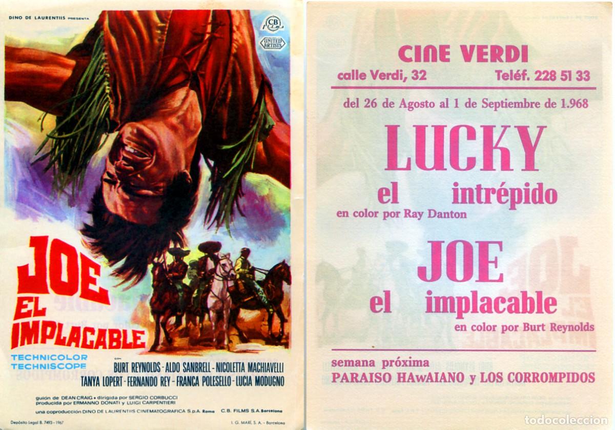 Cine: FOLLETO DE MANO ORIGINAL JOE, EL IMPLACABLE BURT REYNOLDS CINE VERDI 1968 BARCELONA
