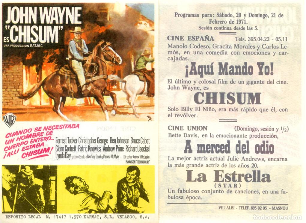Cine: FOLLETO DE MANO ORIGINAL CHISUM JOHN WAYNE CINE ESPA&Ntilde;A 1971 SALAMANCA