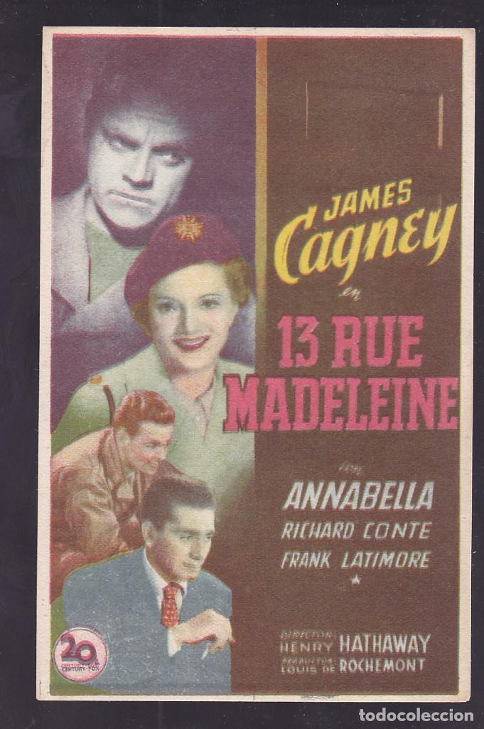 Cine: F16-18-Folleto de Mano. 13 RUE MADELEINE. James Cagney