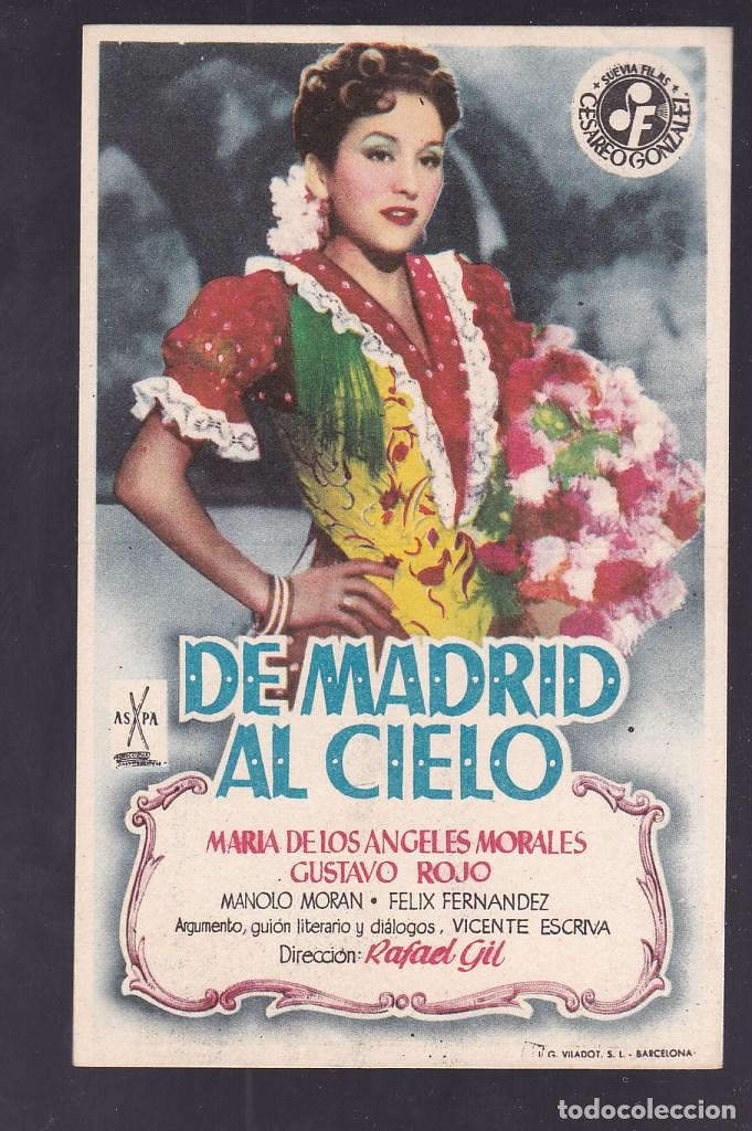 Cine: F16-37-Folleto de Mano. DE MADRID AL CIELO . Maria de los Angeles Morales