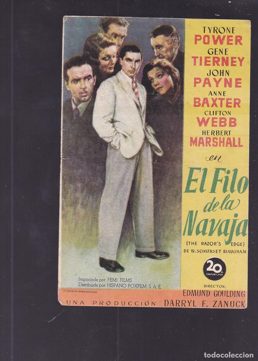 Cine: F16-61-Folleto de Mano. EL FILO DE LA NAVAJA. Tyrone Power Anne Baxter