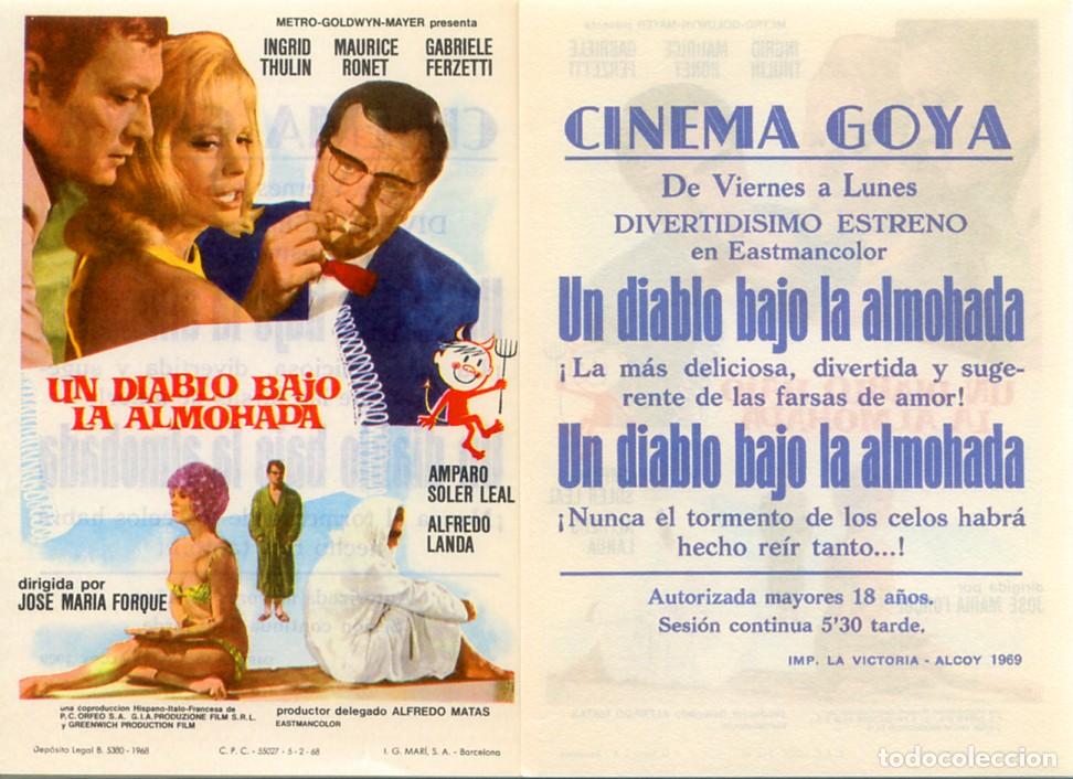 Cine: FOLLETO DE MANO ORIGINAL UN DIABLO BAJO LA ALMOHADA ALFREDO LANDA CINEMA GOYA ALCOY ALICANTE 1969