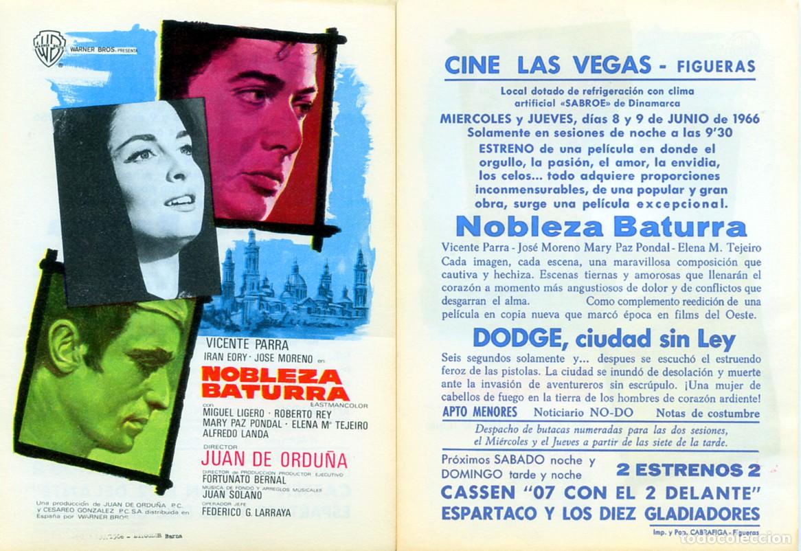 Cine: FOLLETO DE MANO ORIGINAL NOBLEZA BATURRA ALFREDO LANDA CINE LAS VEGAS 1966 FIGUERAS GIRONA