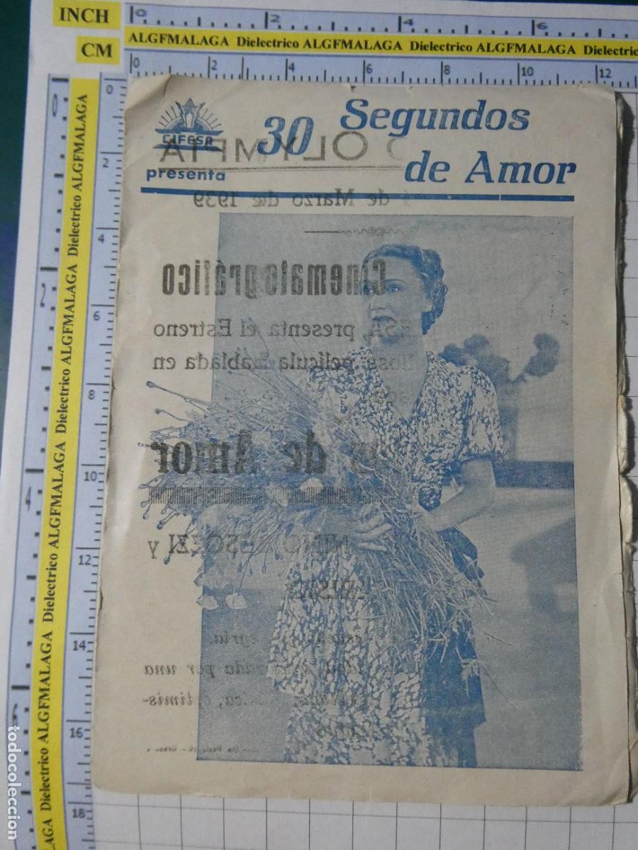 Cine: PROGRAMA DE MANO. CINE. PEL&Iacute;CULA. 30 SEGUNDOS DE AMOR A&Ntilde;O 1939 COLISEO OLYMPIA GRANADA. 422
