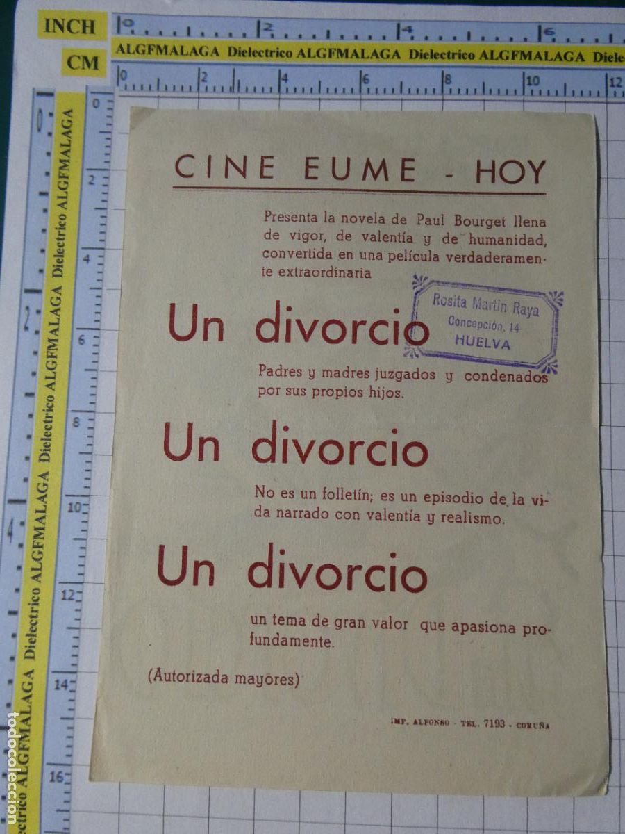 Cine: PROGRAMA DE MANO. CINE. PEL&Iacute;CULA. UN DIVORCIO CINE EUME CORU&Ntilde;A. 429 - Foto 2