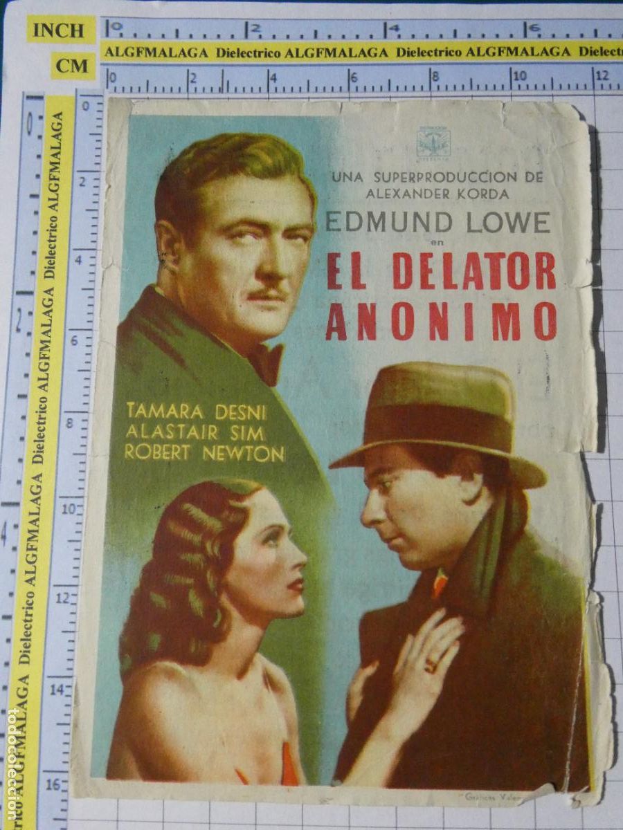Cine: PROGRAMA DE MANO. CINE. PEL&Iacute;CULA. EL DELATOR AN&Oacute;NIMO A&Ntilde;O 1944 COLISEO OLYMPIA GRANADA. 432
