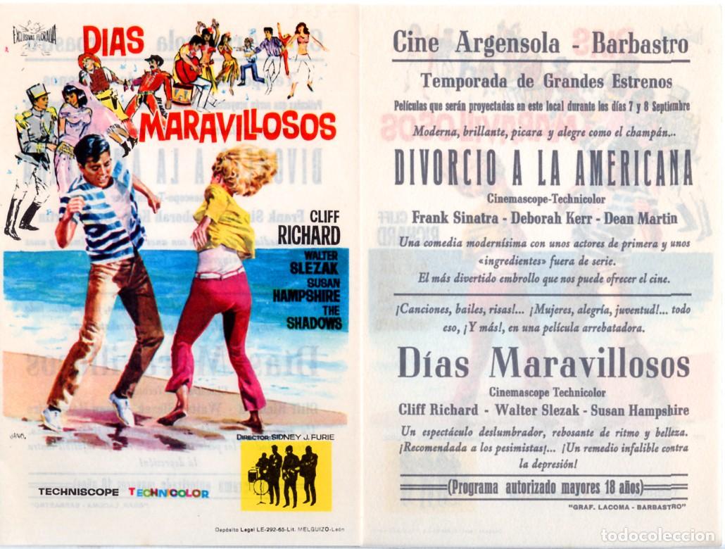 Cine: FOLLETO DE MANO ORIGINAL D&Iacute;AS MARAVILLOSOS CLIFF RICHARD CINE ARGENSOLA BARBASTRO HUESCA