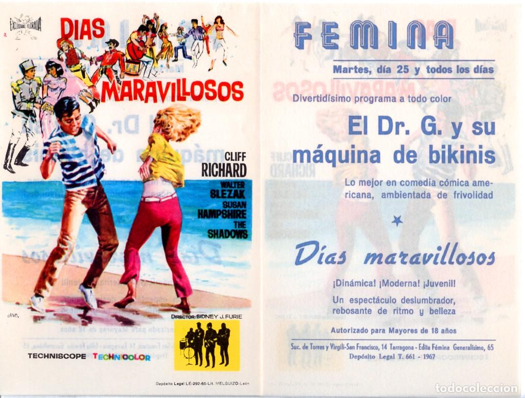 Cine: FOLLETO DE MANO ORIGINAL D&Iacute;AS MARAVILLOSOS CLIFF RICHARD CINE FEMINA TORTOSA TARRAGONA CATALU&Ntilde;A