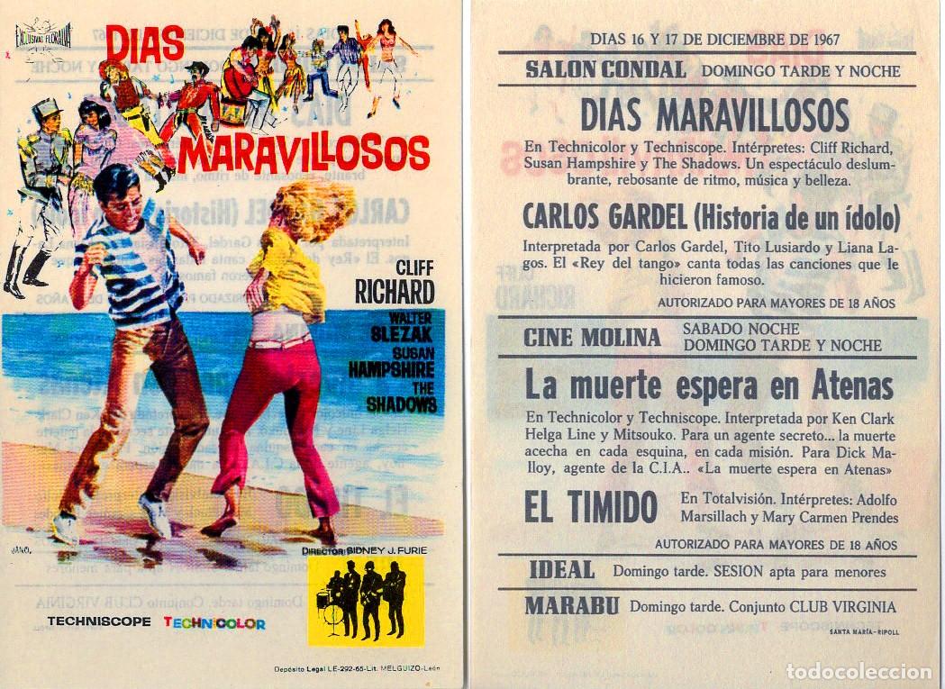 Cine: FOLLETO DE MANO ORIGINAL D&Iacute;AS MARAVILLOSOS CLIFF RICHARD CINE SALON CONDAL 1967 BARCELONA