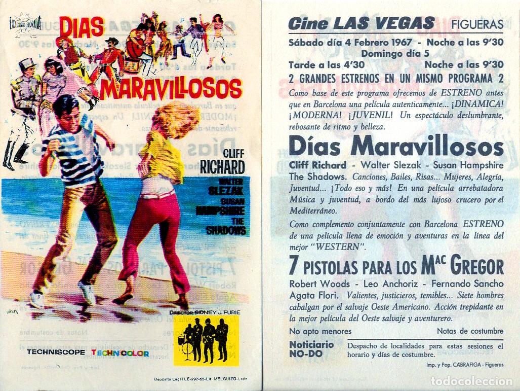 Cine: FOLLETO DE MANO ORIGINAL D&Iacute;AS MARAVILLOSOS CLIFF RICHARD CINE LAS VEGAS 1967GIRONA