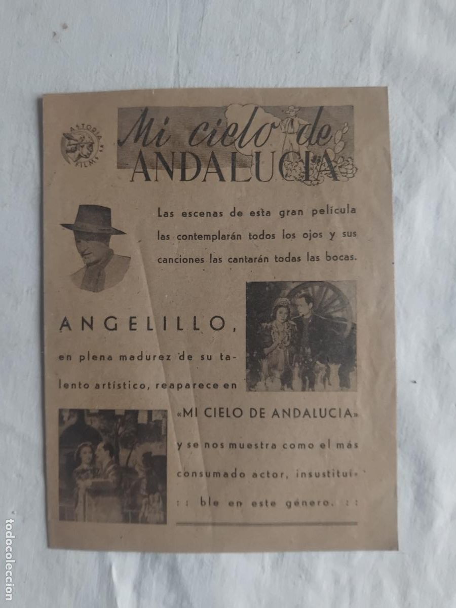 Cine: PROGRAMA DE CINE CANCIONERO MI CIELO DE ANDALUCIA. ANGELILLO. CINE RIALTO JULIO 1946