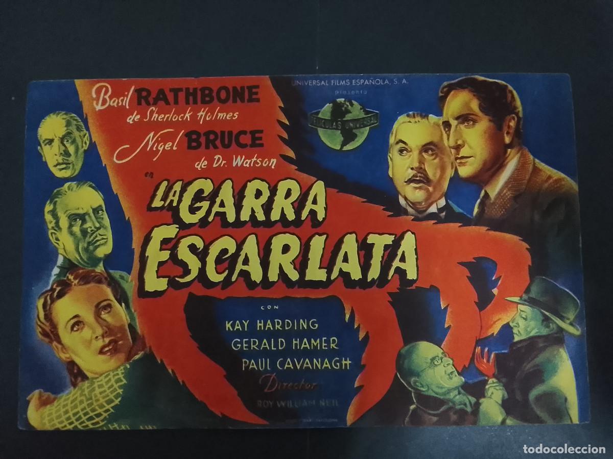 Cine: Folleto de mano de la pel&iacute;cula La garra escarlata (con Basil Rathbone como Sherlock Holmes)