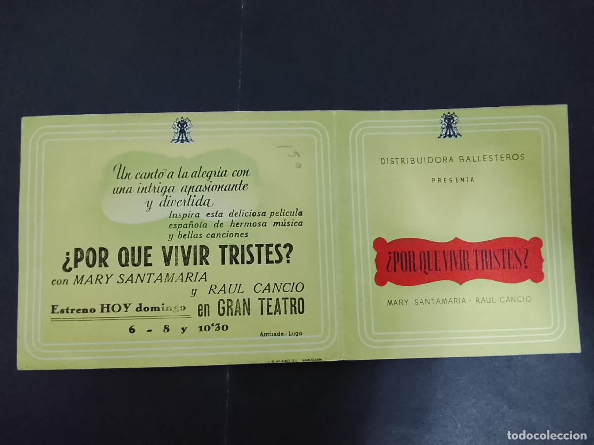 Cine: Folleto de mano de la pel&iacute;cula &iquest;Por qu&eacute; vivir tristes? (Mary Santamar&iacute;a y Ra&uacute;l Cancio)