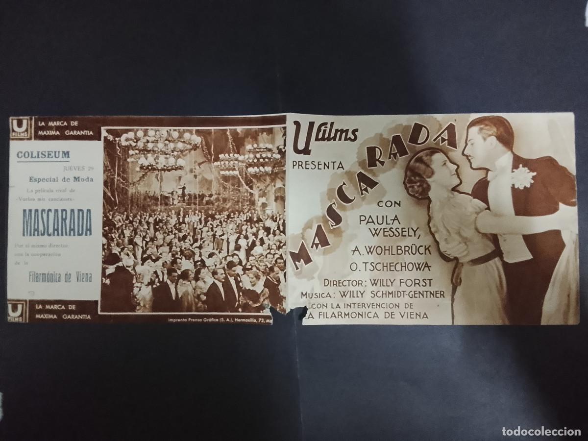 Cine: Folleto de mano de la pel&iacute;cula Mascarada (con Paula Wessely, A. Wohlbr&uuml;ck, O. Tschechowa)