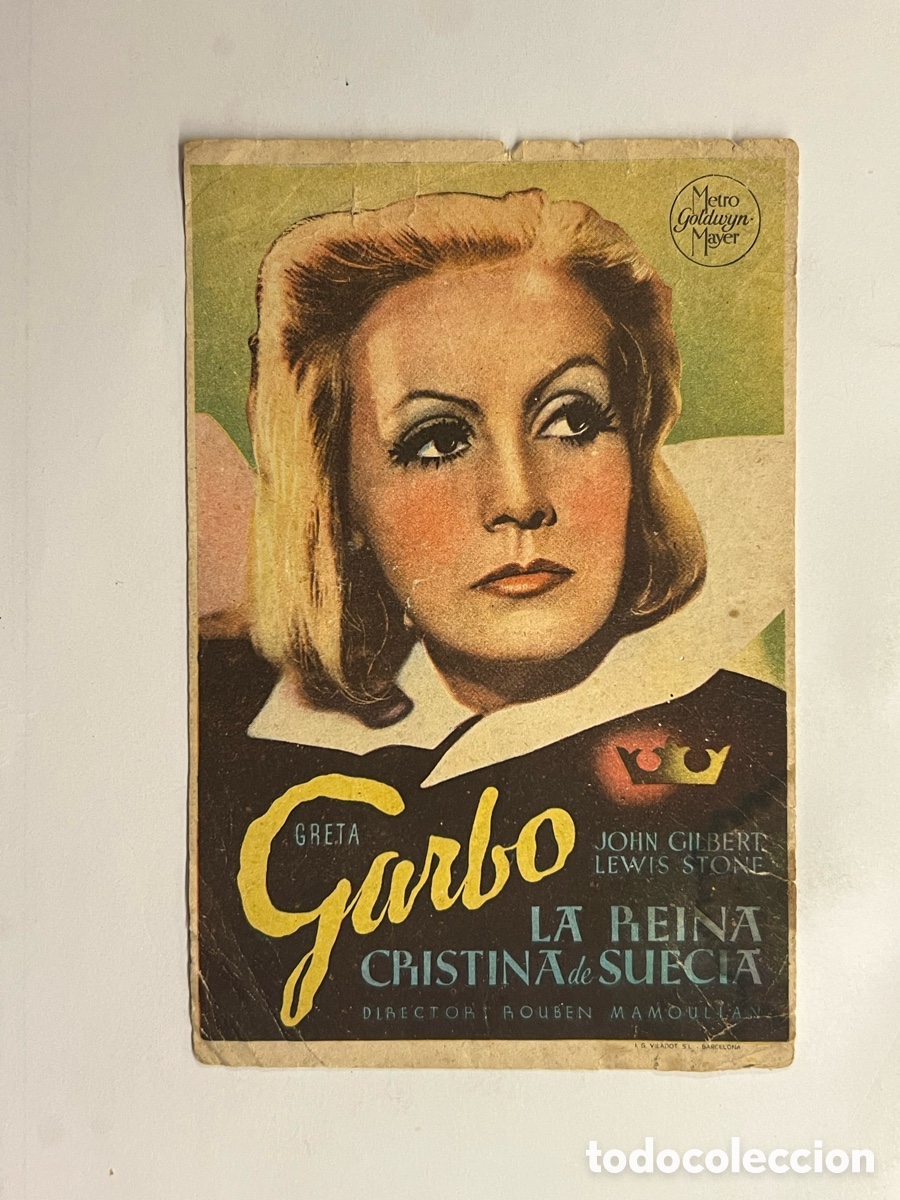 Kino: GRETA GARBO. La Reina Cristina de Suecia. Folleto de cine (a.1933) Sin publicidad