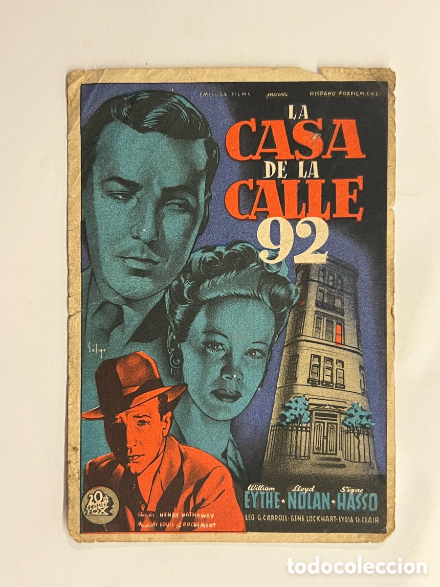  Flyers Publicitaires de films Anciens: LA CASA DE LA CALLE 92, Folletos de Mano (a.1945) Suspenso.. Sin publicidad