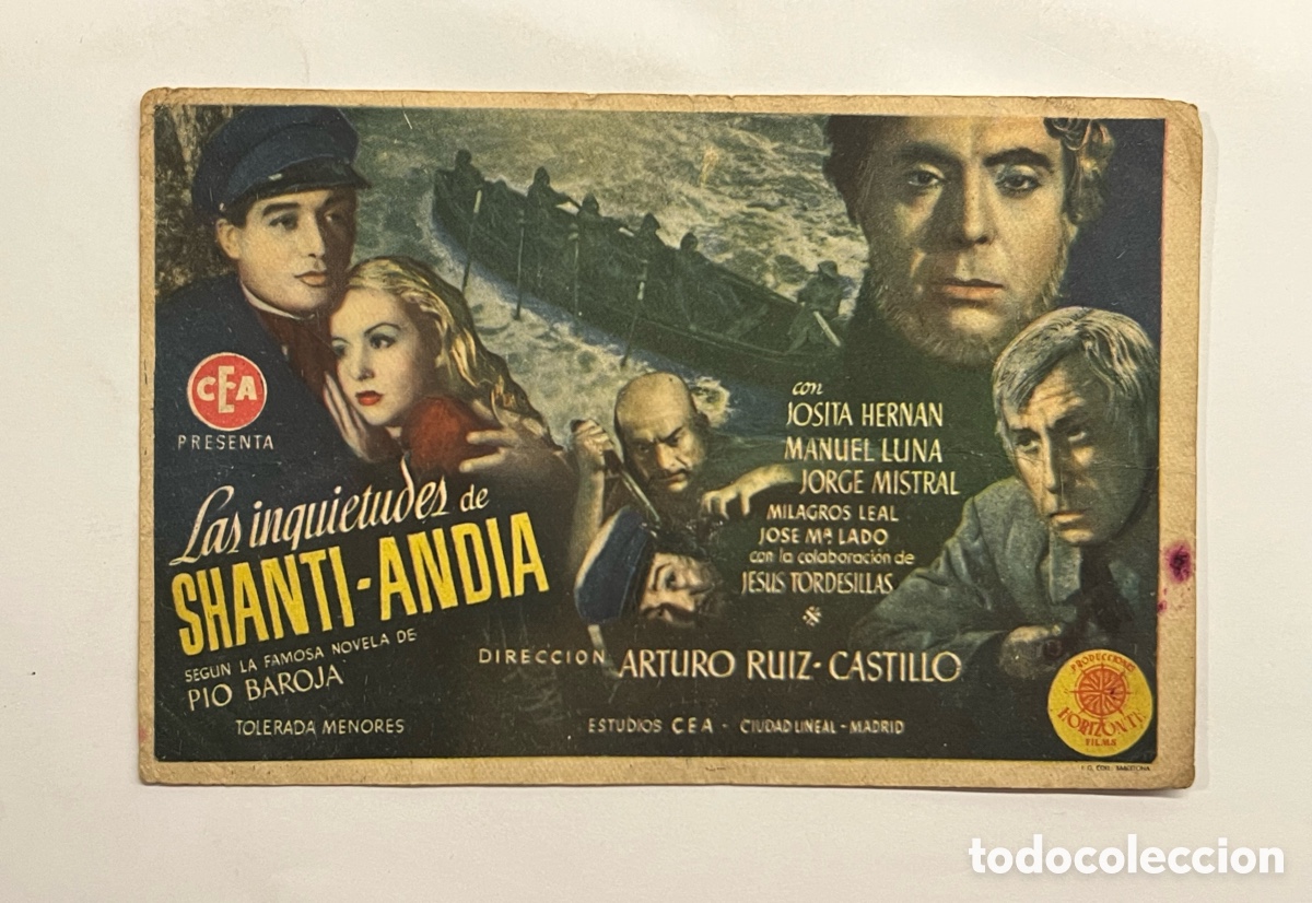 Folhetos de m&atilde;o de filmes antigos de cinema: LAS INQUIETUDES DE SHANTI ANDIA, JOSITA HERNAN, JORGE MISTRAL PROGRAMA DE MANO. Sin publicidad