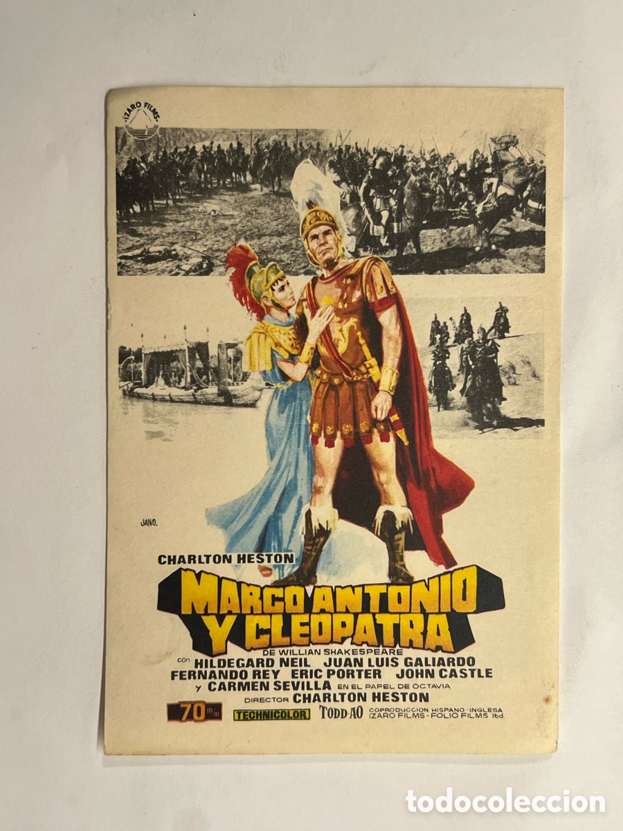 Folhetos de m&atilde;o de filmes antigos de cinema: MARCO ANTONIO Y CLEOPATRA. CHARLTON HESTON .. PROGRAMA DE MANO SIN PUBLICIDAD