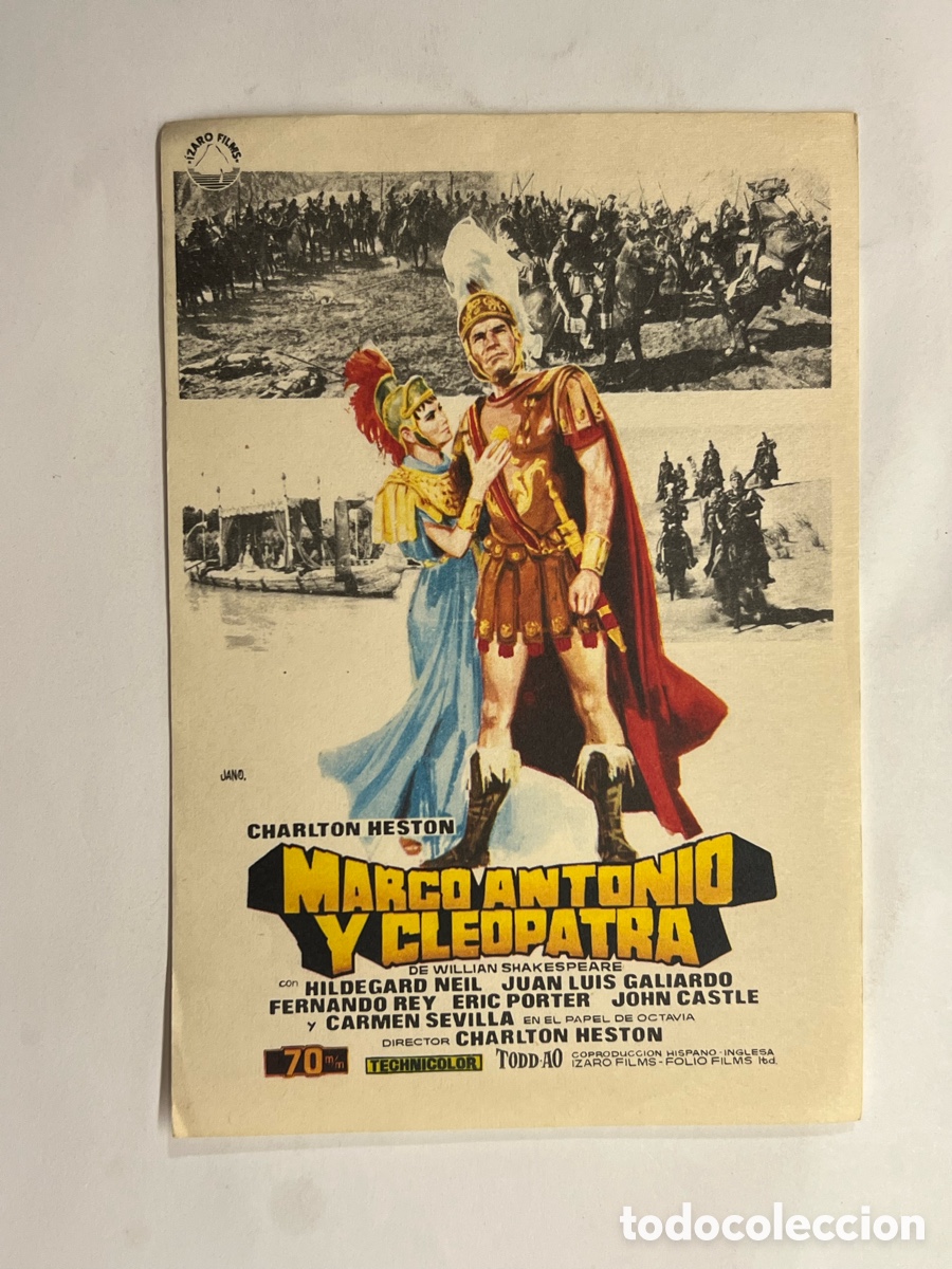  Foglietti di film di film antichi di cinema: MARCO ANTONIO Y CLEOPATRA. CHARLTON HESTON .. PROGRAMA DE MANO SIN PUBLICIDAD