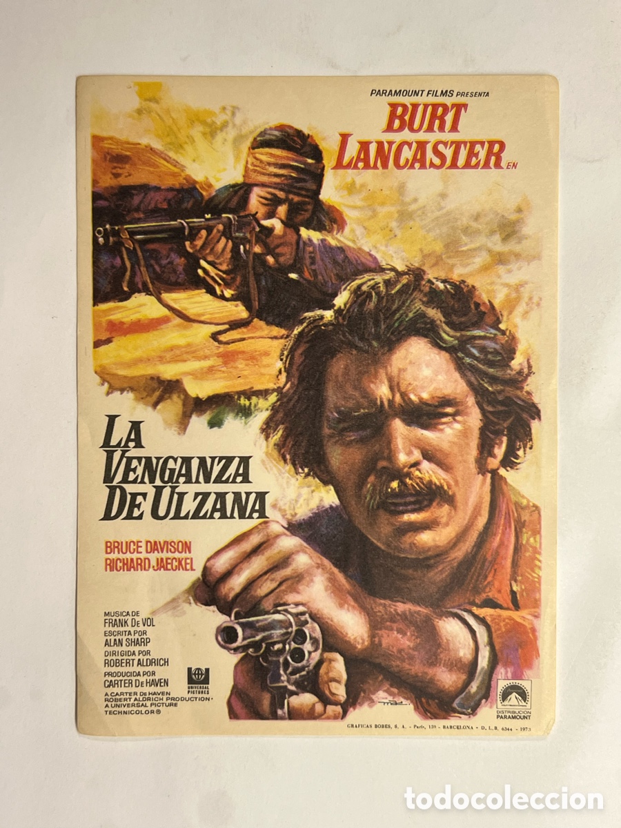  Foglietti di film di film antichi di cinema: LA VENGANZA DE ULZANA, BURT LANCASTER ROBERT ALDRICH. Folleto de mano. SIN PUBLICIDAD