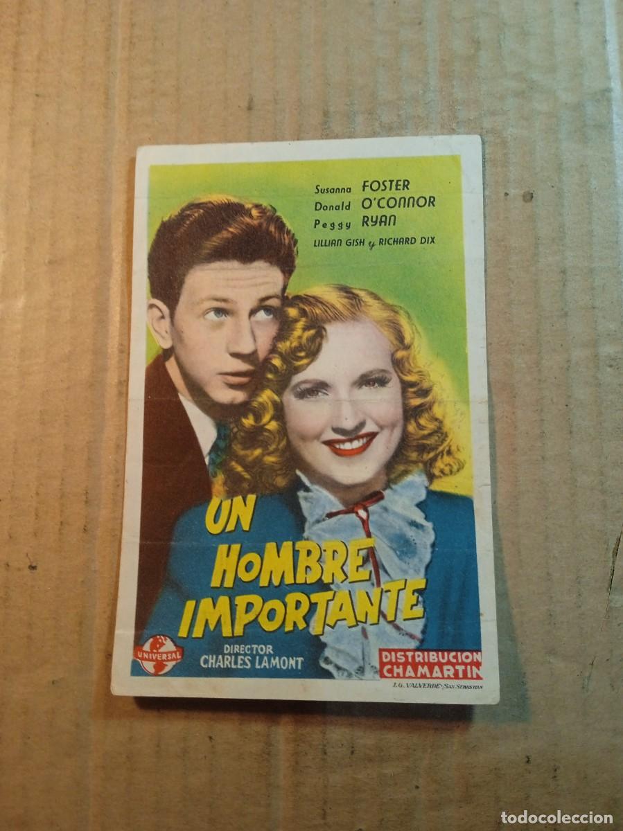 Folhetos de m&atilde;o de filmes antigos de cinema: FOLLETO DE MANO CON PUBLICIDAD UN HOMBRE IMPORTANTE