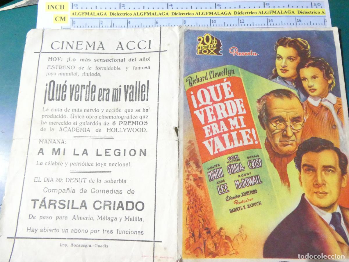 Cine: PROGRAMA DE MANO. CINE. PEL&Iacute;CULA. QUE VERDE ERA MI VALLE CINEMA ACCI GUADIZ GRANADA. 443