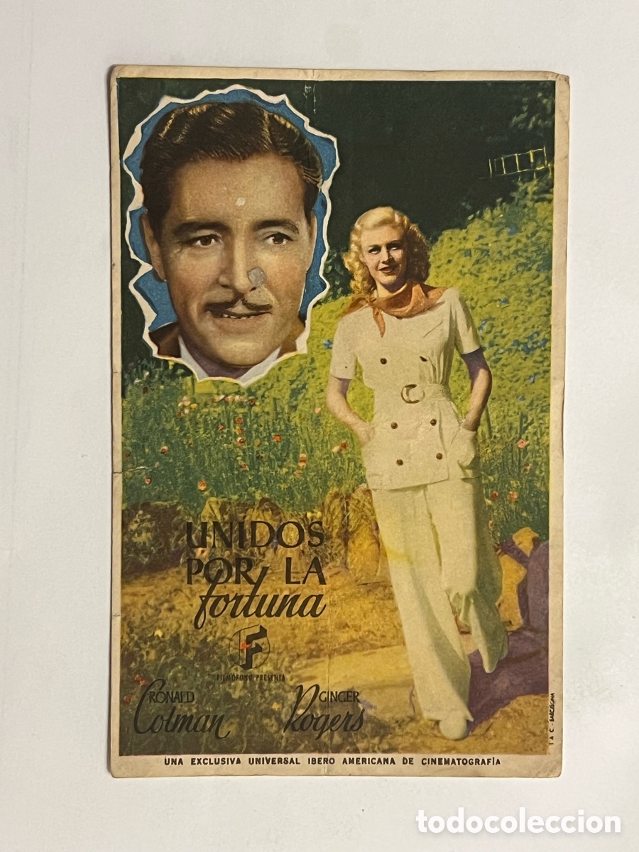 Folhetos de m&atilde;o de filmes antigos de cinema: UNIDOS POR LA FORTUNA PROGRAMA DE CINE SIN PUBLICIDAD
