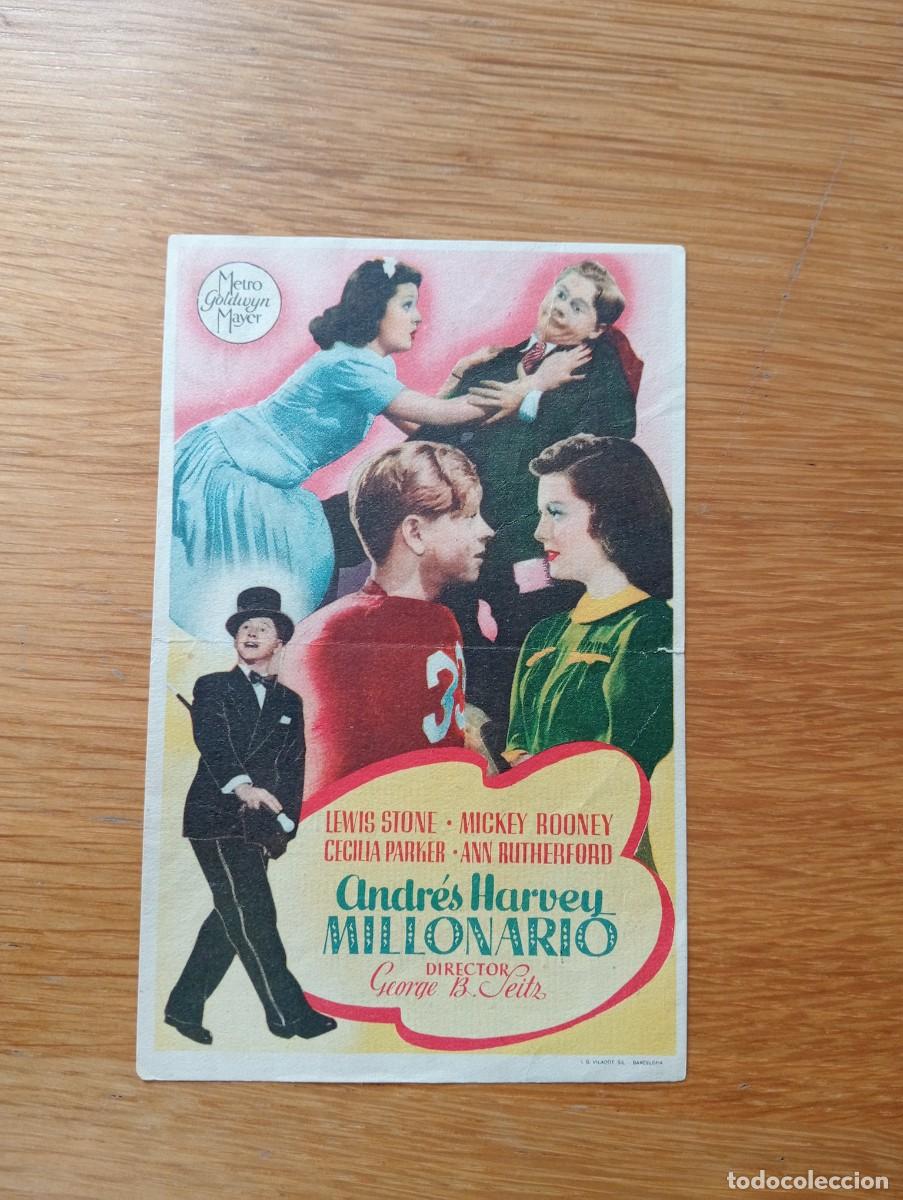 Kino: FOLLETO DE MANO. ANDR&Eacute;S HARVEY, MILLONARIO. LEWIS STONE Y MICKEY ROONEY. G.B. SEITZ. 1939.