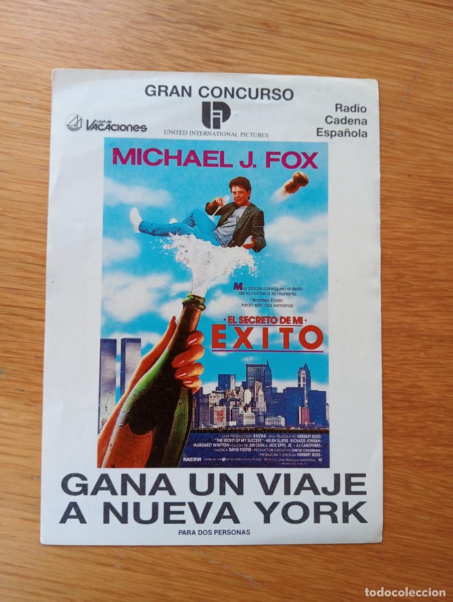 Kino: FOLLETO DE MANO. EL SECRETO DE MI &Eacute;XITO. MICHAEL J. FOX. HERBERT ROSS. 1987.