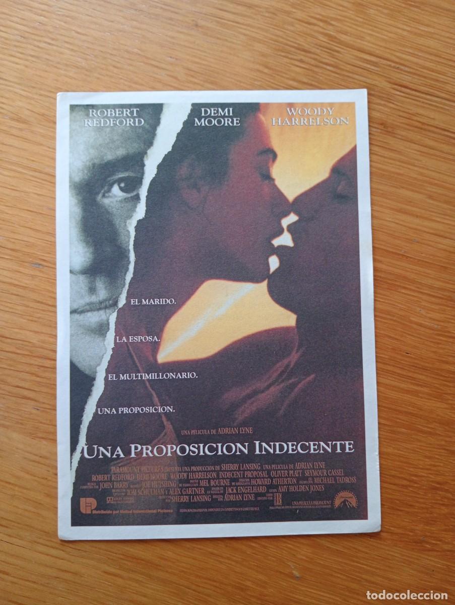  Foglietti di film di film antichi di cinema: FOLLETO DE MANO. UNA PROPOSICI&Oacute;N INDECENTE. ROBERT REDFORD Y DEMI MOORE. ADRIAN LYNE. 1993.
