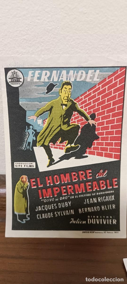 Folhetos de m&atilde;o de filmes antigos de cinema: El hombre del impermeable.Folleto de mano