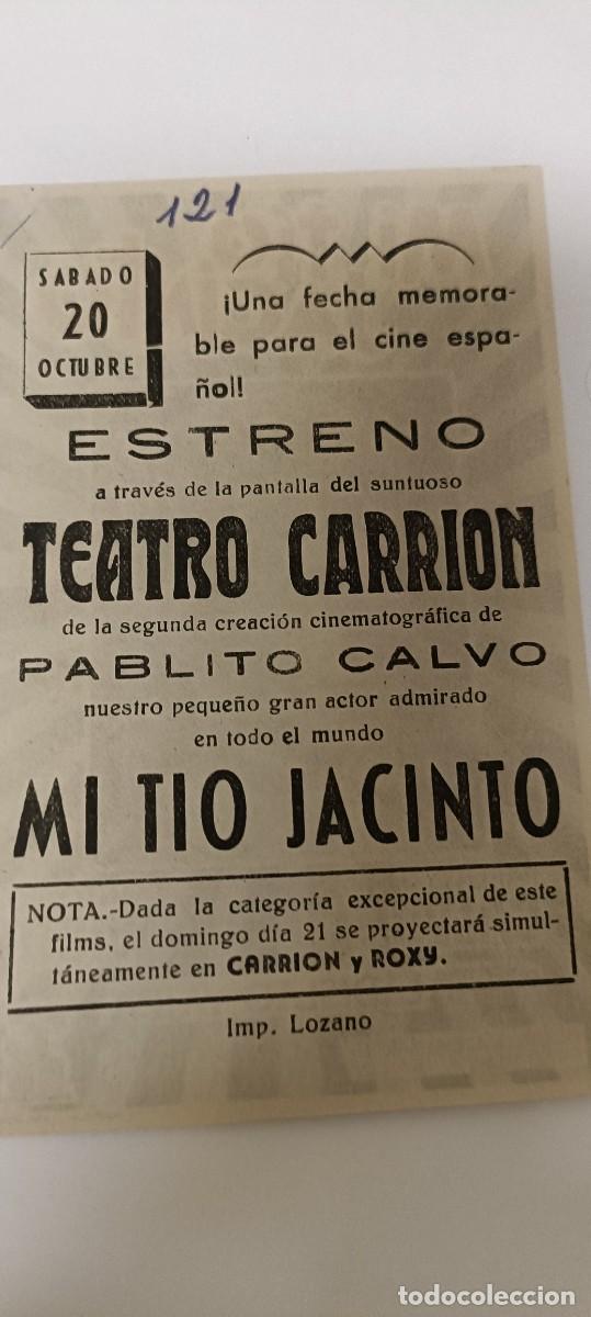 Cine: Mi t&iacute;o Jacinto.Folleto de mano - Foto 2