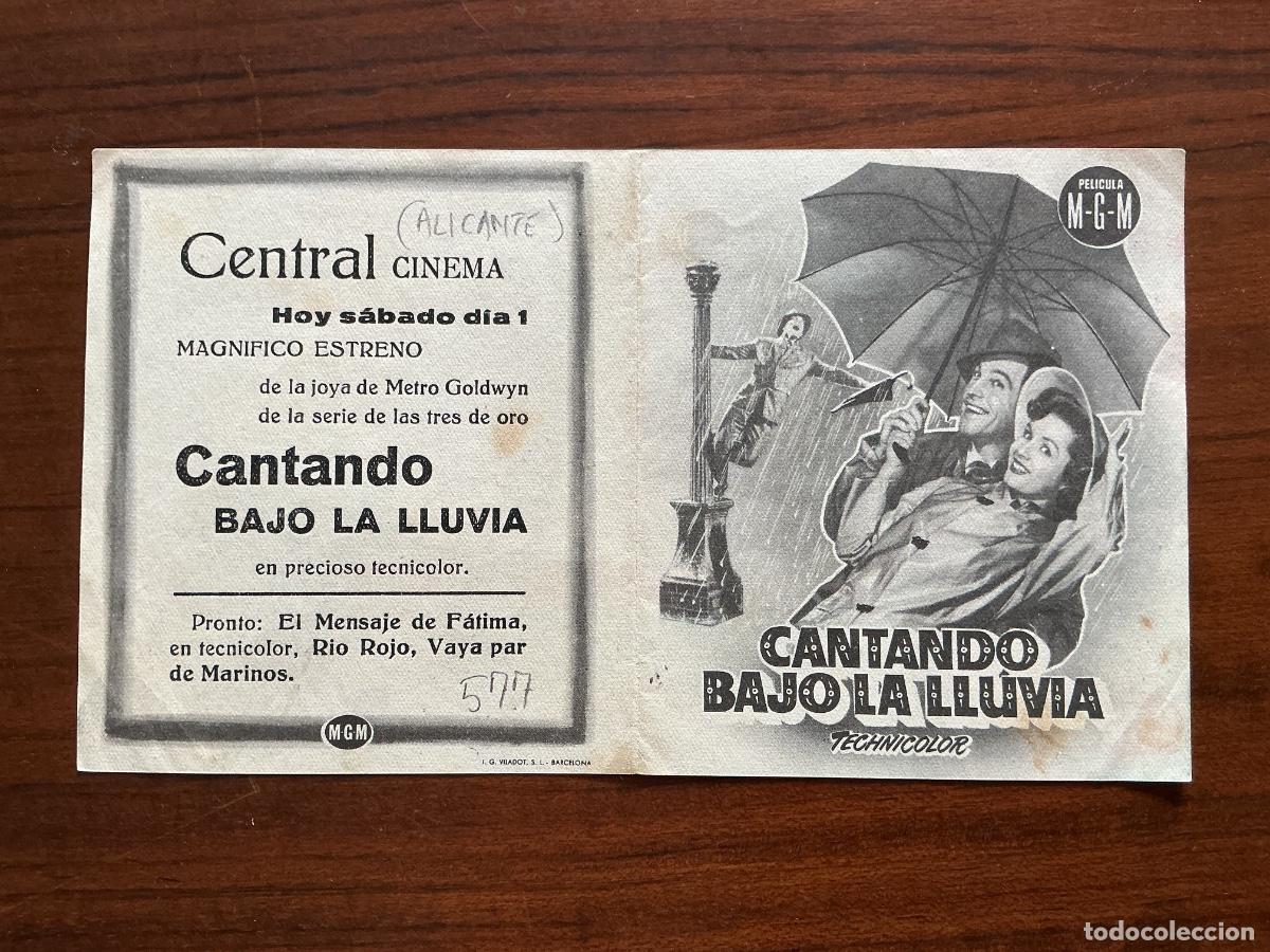 Folhetos de m&atilde;o de filmes antigos de cinema: PROGRAMA DOBLE METRO CINE CENTRAL CINEMA ALICANTE CANTANDO BAJO LA LLUVIA GENE KELLY
