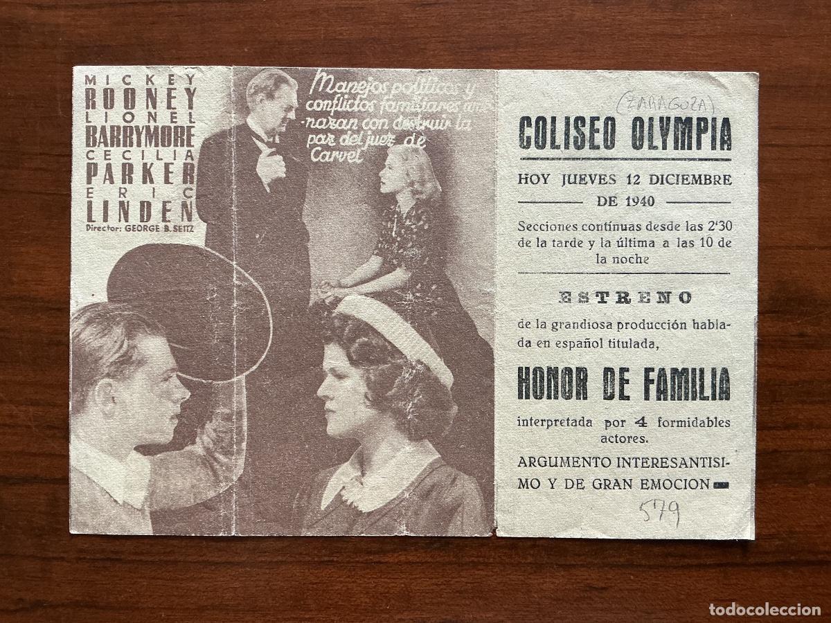  Flyers Publicitaires de films Anciens: PROGRAMA DOBLE METRO CINE COLISEO OLIMPIA ZARAGOZA HONOR DE FAMILIA CECILIA PARKER