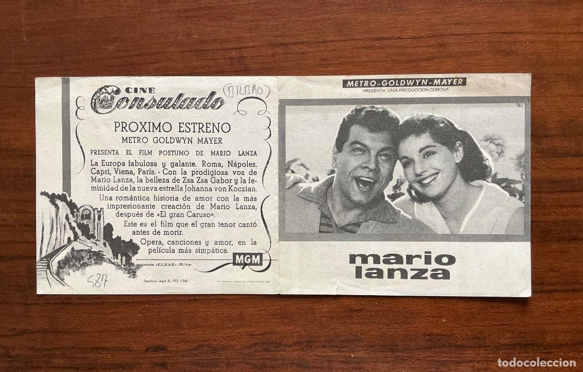 Folhetos de m&atilde;o de filmes antigos de cinema: PROGRAMA DOBLE METRO CINE CONSULADO BILBAO POR PRIMERA VEZ ZSA ZSA GABOR MARIO LANZA
