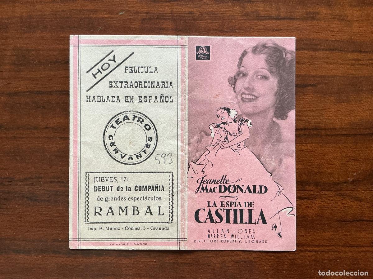  Foglietti di film di film antichi di cinema: PROGRAMA METRO CINE TEATRO CERVANTES GRANADA LA ESP&Iacute;A DE CASTILLA INTERIOR AZUL JEANETTE MACDONALD