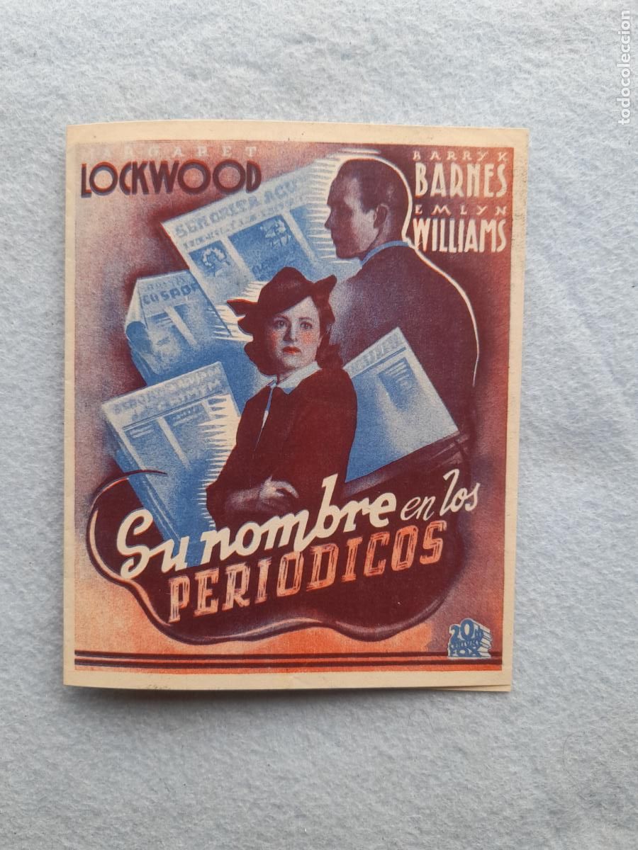  Foglietti di film di film antichi di cinema: Su Nombre en los Peri&oacute;dicos. Margaret Lockwood, Barry K. Barnes, Emlyn Williams.